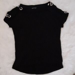 Black Women's Top with Grommet Detail
